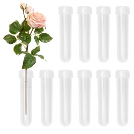Pack of 10 Test Tube Vases, 9 x 2 cm Plastic Flower Tubes, Water Tubes for Flowers, Test Tube, Plastic, Orchid Tubes with Caps, Plastic, Reusable for Flower Shops, Restaurants