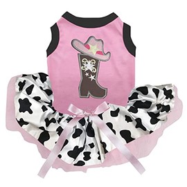 Petitebella Cowgirl Boot Hat Puppy Dog Dress (Pink/Cow, XXX-Large)