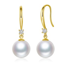 JAXXEL White Pearl Earrings for Women, Fishhook Pearl Drop Earrings with Platinum Plated CZ Diamond, 5A+ Cubic Zirconia Pearl Dangle Earrings Fine Jewelry for Ladies 12MM
