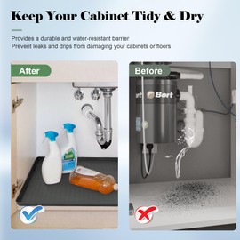 YIJUANGFA 28“ x 22 Silicone Under Sink Mat for Bathroom/Kitchen Cabinet Organizer Mat | Leak-Proof Waterproof Liner Pad & Anti-Spill Tray | 0.7in Edge Barrier, 3.5Gal Capacity