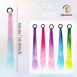 Dalababa 4 Pcs Hair Extensions for Braiding, Rainbow Coloured Hair Braids Accessories with Elastic Hairband for Girls Kids Birthday Party Performance