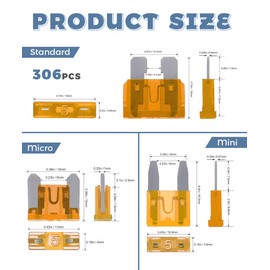 UNLRAE Fuse Kit,Car Accessories Auto Fuses,90 Standard & 108 Mini & 108 Low Profile Car Fuses Assortment Kit with Circuit Tester and Puller,Automotive Replacement,Fits Most Cars,SUV,Trailer (306PCS)