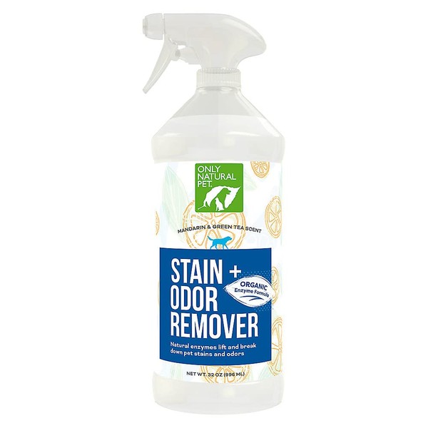 Only Natural Pet Enzyme Powered Stain & Odor Eliminator - Professional Pet Urine Pee Cleaner Deodorizer For Dogs - Hardwood Floors Carpets Upholstery - Fresh Mandarin Orange & Green Tea Scent - 32Floz