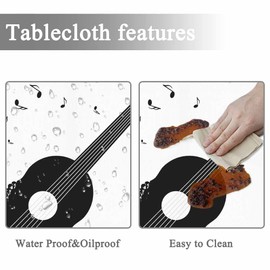Yibeas Round Tablecloth 60 inch Black Guitar with Notes Tablecloth Classical Music Melody Modern Rock Table Cloth for Dining Tables, Parties, Wedding and Banquet Decoration