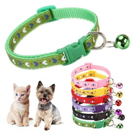 Green XS Dog Collar with Bell,Love Pattern Cat Collar Girl Cute Fancy Puppy Collar with Bells for XXS XS Tiny Little Kitten Pet Female Dogs,Neck 7-12 Inch