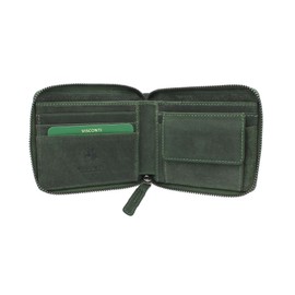 VISCONTI Hunter Zip Round Oiled Leather Bullet Wallet RFID Blocking 702 Oil Green