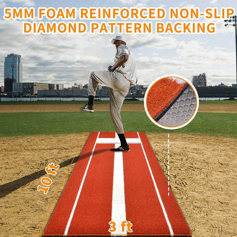honeypet Softball Pitching Mat 10' X 3' Portable Pitching Mound
