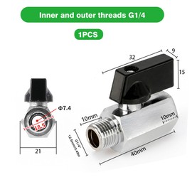 Brass Mini Ball Valve G1/4 Inch Female x G1/4 Inch Male Thread, DN8, Mini Ball Valve Shut-Off Valve, Chrome-Plated Inner G1/4 Inch (Diameter 11.5 mm) x Outer G1/4 Inch (Diameter 12.5 mm), Threaded