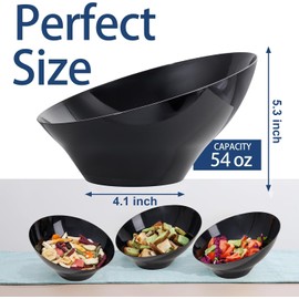 bUCLA 12 Pack Black Plastic Serving Bowls - 54 OZ Angled Bowls Disposable for Chip&Candy - Party Table Salad and Fruit for Party & Wedding