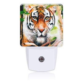 Uiaoiais Plug in Night Lights Oil Painting Tiger in Jungle Nightlight Plug Into Wall Dusk to Dawn Sensor LED Night Light for Kid Girls Boys Women Room Decor,Hallway,Kitchen,Bathroom,Nursery,Stairs