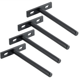 Sayayo Floating Shelf Brackets Heavy Duty 125MM/5-Inch Invisible Hidden Shelf Supports for Wall, T Shape Metal Brackets for Concealed Wood Shelves Wall Mounted, Matte Black 4 Pack, EJY70X125B-4P