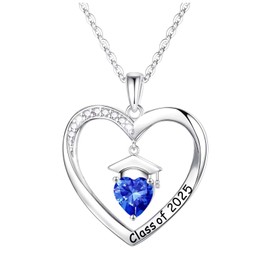 Anoup 2025 Graduation Gifts for Her - Sterling Silver Heart Graduation Necklace, 2025 Ideas Gifts for Her Wife Girlfriend, September Birthstone, Sapphire Necklace