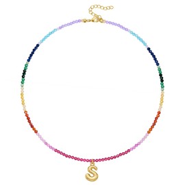 KissYan Beaded Initial Necklace for Women, 14K Gold Plated Bubble Bead Letter Pendant Rainbow Choker Colorful Summer Beach Jewelry(Gold S)