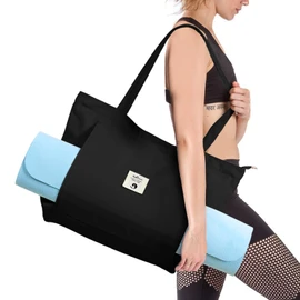WLLWOO WLLWOO Bolsas de yoga para mujer con esterillas de yoga, bolsa de transporte de lona para pilates, hombro para viajes, oficina, playa, entrenamiento, Negro -, L