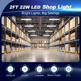 hykolity 4 Pack Linkable LED Shop Light for Garage, 2FT 22W Utility Light Fixture, 2500lm, 5000K Daylight LED Workbench Lighting with Power Cord, Hanging or Flush Mount, Black - ETL