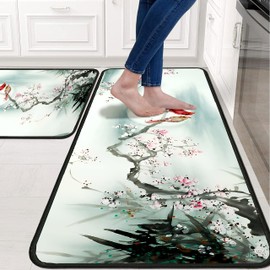 Cardinal Rug With Birds Kitchen Mats for Floor 2 Piece, Anti Fatigue Floor Mat for Kitchen, Kitchen Floor Mats for in Front of Sink and Kitchen Matt for Standing for Kitchen Decor 17"X30"+17"X47"