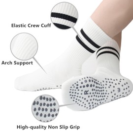 Wildarms - Paquete de 4 calcetines de pilates con empuñaduras para mujer, suaves, antideslizantes, para yoga, gimnasio, atletismo, entrenamiento, calcetines de agarre, 4 blanco, 6-9