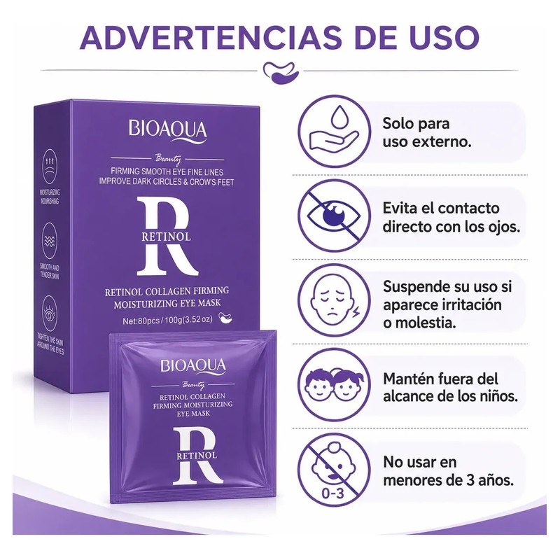 Bioaqua 80 Parches Ojos Retinol Colágeno Ojeras Bolsas
