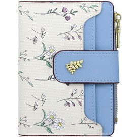 Farcauo Cute Blue Wallet for Women and Girls Minimalist Flower Design Leather Coin Purse with Credit Card Holder and ID Window Kawaii Travel Cash Wallet for Ladies