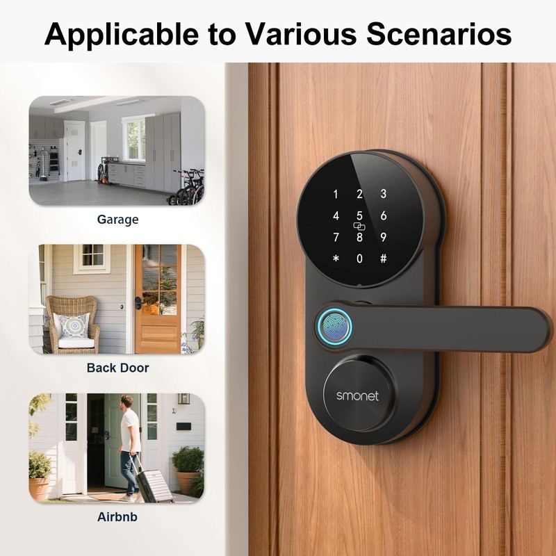 Smart WiFi Door Lock with Handle: SMONET Keyless Entry Lock