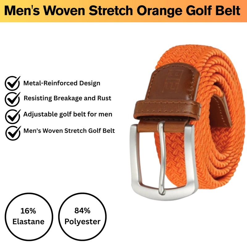 East/18 Perfect Fit Men's Woven Stretch Golf Belt with No-Hole