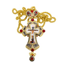 Nazareth Store 18K Gold Plated Pectoral Cross Multi Zircons Crystallized Elements Christian Priest Bishop Large Crucifix Pendant with Necklace 24" (Pectoral Cross With Silver Gold and Red Stones)