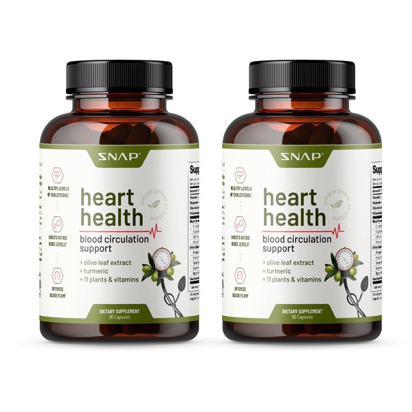 Snap Supplements Heart Health Support, Herbs to Improve Blood Flow Naturally, Support Healthy Blood Circulation & Oxidative Stress - Olive Leaf Extract, Turmeric, 180 Capsules