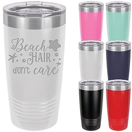 Griffco Supply Beach Hair Don't Care - Summer Beach Tumbler - 20 ounce stainless steel vacuum insulated tumbler with lid (White)