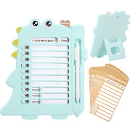 Vspek Dinosaur Memo Checklist Board, Punch in Daily and Weekly Plan Board with 14 Blank Papers, Chore & Exercise Chart Memo Checklist Boards, Standable, Hangable Message Memo Board for Planning (Blue)