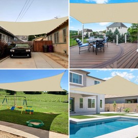 E&K Sunrise 12' x 12' Sun Shade Sail Rectangle Canopy Shade Cover UV Block for Patio Backyard Garden Outdoor (Beige)