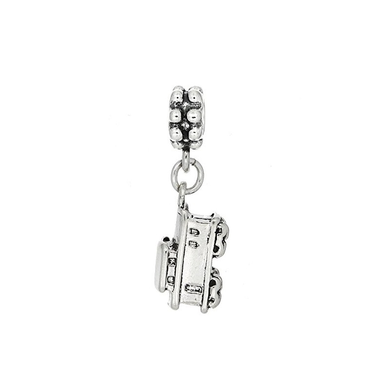 LGU Sterling Silver 3D Train Caboose Dangle Bead Charm
