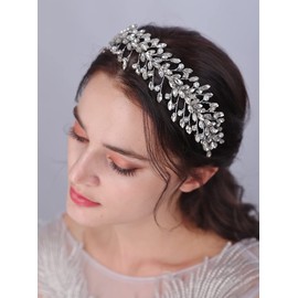 JWICOS Wedding Headband Crystal Tiara Bridal Headpieces for Bride Pearl Hair Vine Wedding Hair Accessories for Party Prom Bride Women (Silver)