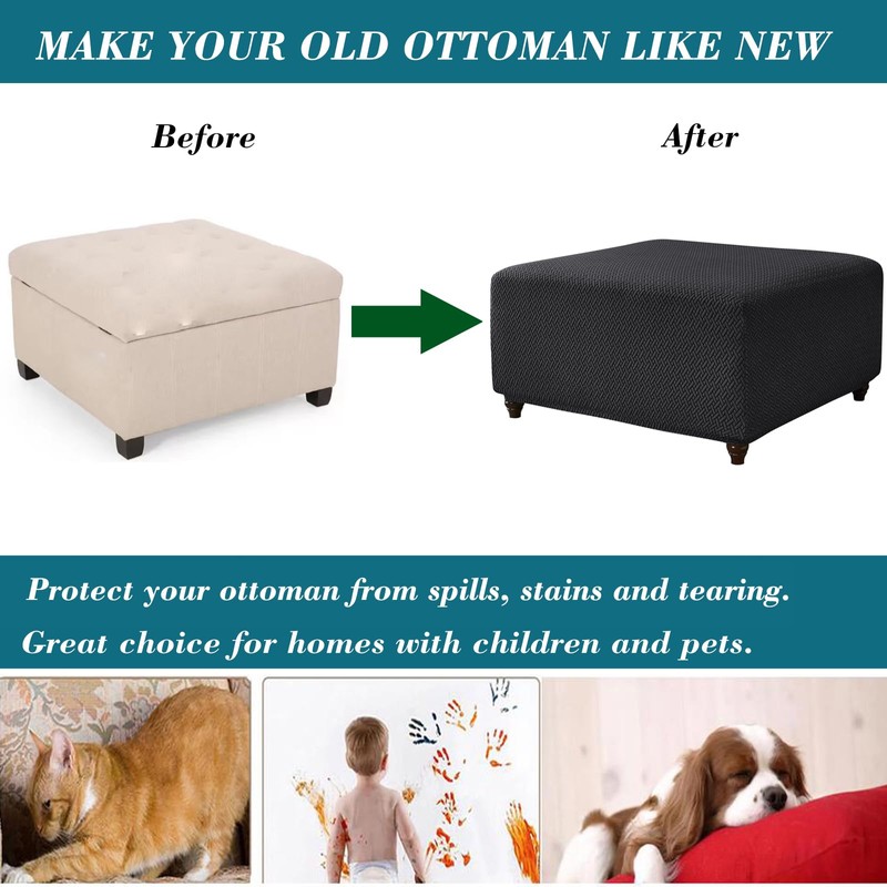 HFCNMY Ottoman Cover Square,Stretch Knitted Jacquard Square Ottoman Cover Thick