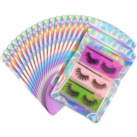 FUNFERY 5.5x7.9 inch Round Corner Clear Window Smell Proof Holographic Bags,Mylar Resealable Bags Foil Pouch Packaging Bag for Candy,Jewelry, Small Business Supplies,50 Pack