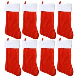 Set of 8-18" Red Velvet Stocking W/White Plush Cuff & Hanging Tag