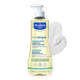 Mustela Stelatopia Eczema-Prone Skin Cleansing Oil - Baby Body Wash with Natural Avocado & Sunflower Oil - Family Skin Care Essentials - EWG Verified - Fragrance-Free & Tear Free - 16.9 fl. oz.