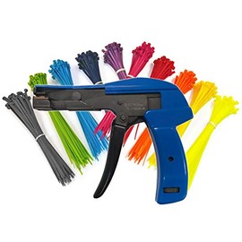 Electriduct Cable Tie Gun Zip Tie Cutting and Fastening Tool with Adjustable Tension Flush Cut and 500 8" Nylon Cable Ties Assorted Colors Cable Management Kit