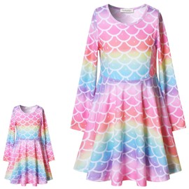Girl and Doll Matching Dress Long Sleeve Mermaid Outfits Fits 18" Dolls 10-12