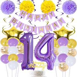 ZWWsullo Birthday Party Decoration 14th Birthday Party Decoration Accessories 14th Birthday Decoration Banner Purple Birthday Decoration 14 Girls Balloons Birthday Set 14th Birthday Decorations