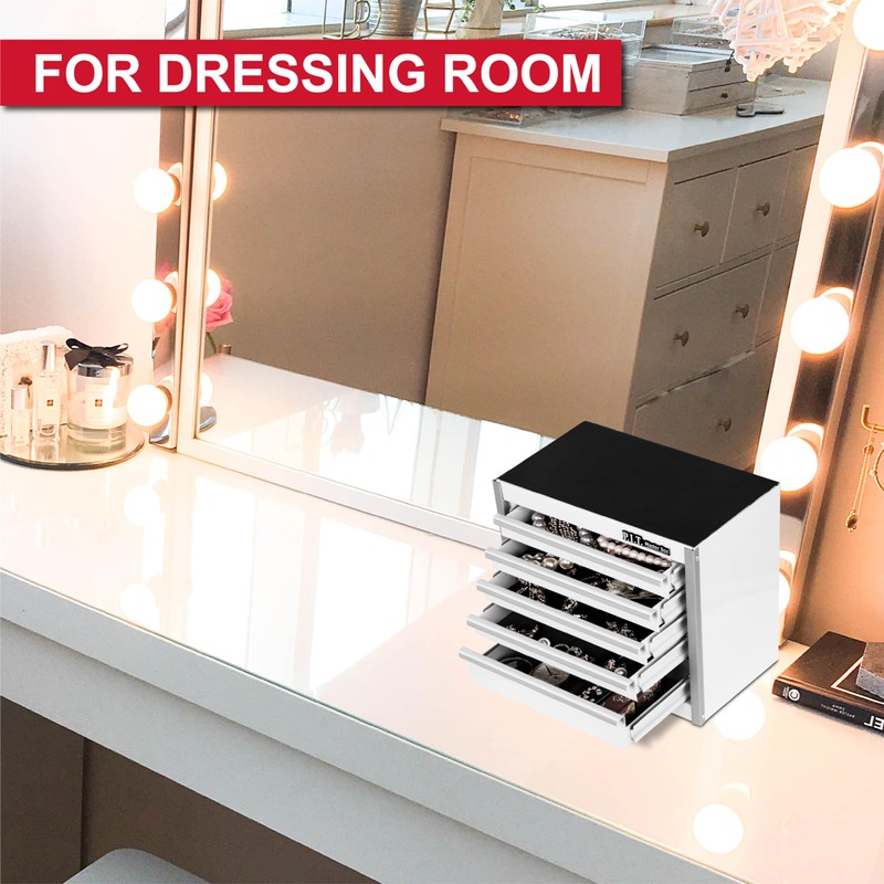 P.I.T. Mini White Tool Box, Portable 5-Drawer Micro Roll Cab