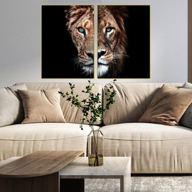 UGZDEA Lion Canvas Pictures, Black White Lion and Lioness Poster Animal Pictures Modern Living Room Bedroom Home Decor - Without Frame (A, 2 x 20 x 30 cm)