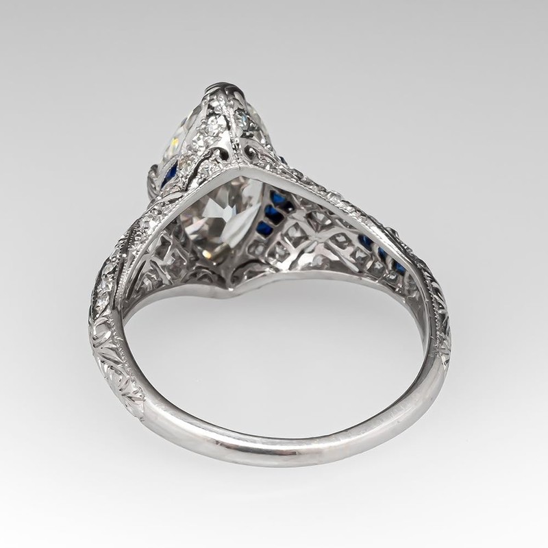 Hsitgexf Vintage Court Style Marquise and Baguette Cut Cubic Ring