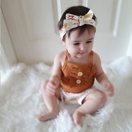 AMAWMW Newborn Baby Girl Summer Sun Print Outfit Strap Ribbed Romper Sunshine Bloomer Shorts 3-6 Month Girl Clothes