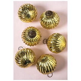 Luna Bazaar Large Mercury Glass Ball Ornaments (3-Inch, Gold, Mona Design, Set of 6) - Great Gift Idea, Vintage-Style Decorations for Christmas, Special Occasions, Home Decor and Parties