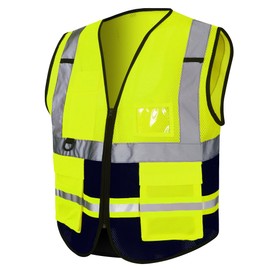 Hi Vis Vest Reflective Work Wear High Visibility Vest Zip Up Multi Pockets Executive Waistcoat S-3XL