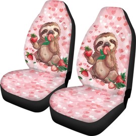 ZIATUBLES Sloth Heart Strawberry Print Car Front Seat Cover Vehicle Seat Protector 2 Pack Breathable Bucket Seat Covers Auto Interior Decoration Fit Most Car Van SUVs Truck