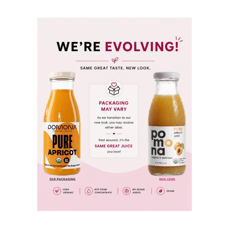 Pomona Organic Apricot Juice, Cold Pressed USDA Organic Juices, 100%