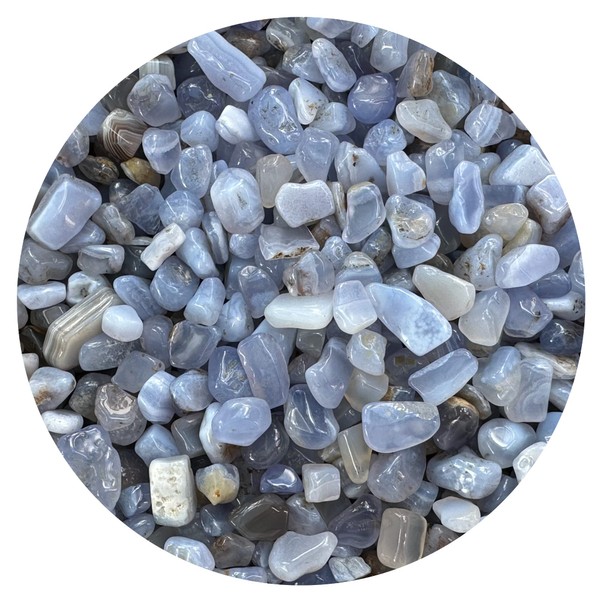 GAF TREASURES 0.5 Pound Natural Semi Tumbled Gemstone Chips, Crushed Mini Crystals, Undrilled Crystal Chips (Blue Chalcedony)