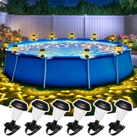 SUNCKET Solar Pool Lights for Framed Above Ground Pools, Waterproof Lights at Night Backyard Pool Accessories, Warm White Light for Frame Swimming Pools, 6 Pack