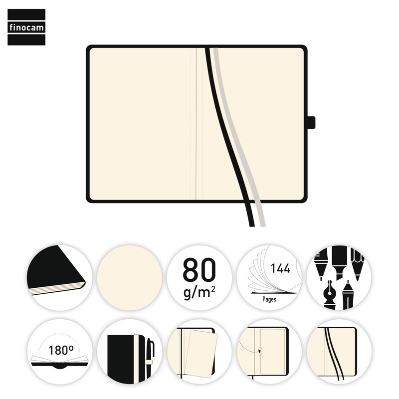 FINOCAM - Nexo Hardback Notebook Blank Navy Blue | Small